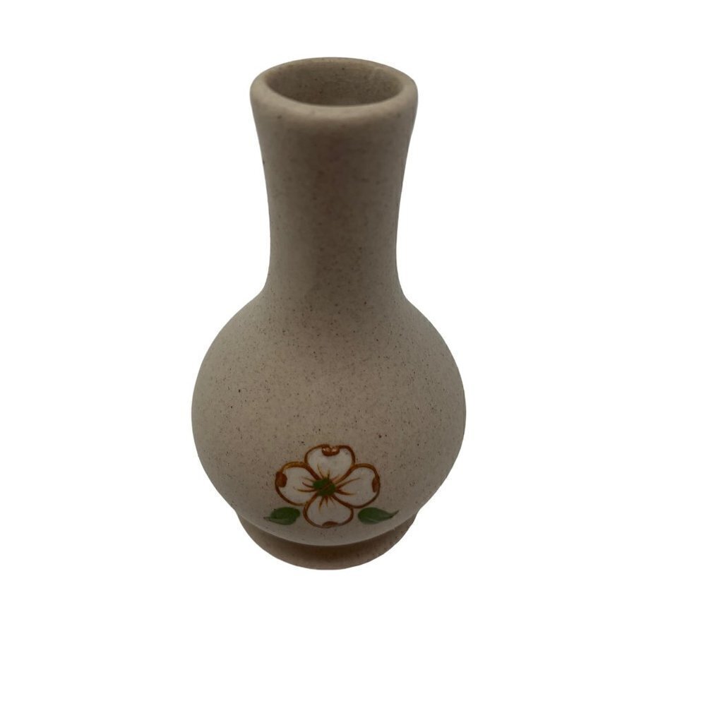 Pigeon Forge Pottery Dogwood Vase 3.5" Hand Painted Beige Vintage Bud souvenir